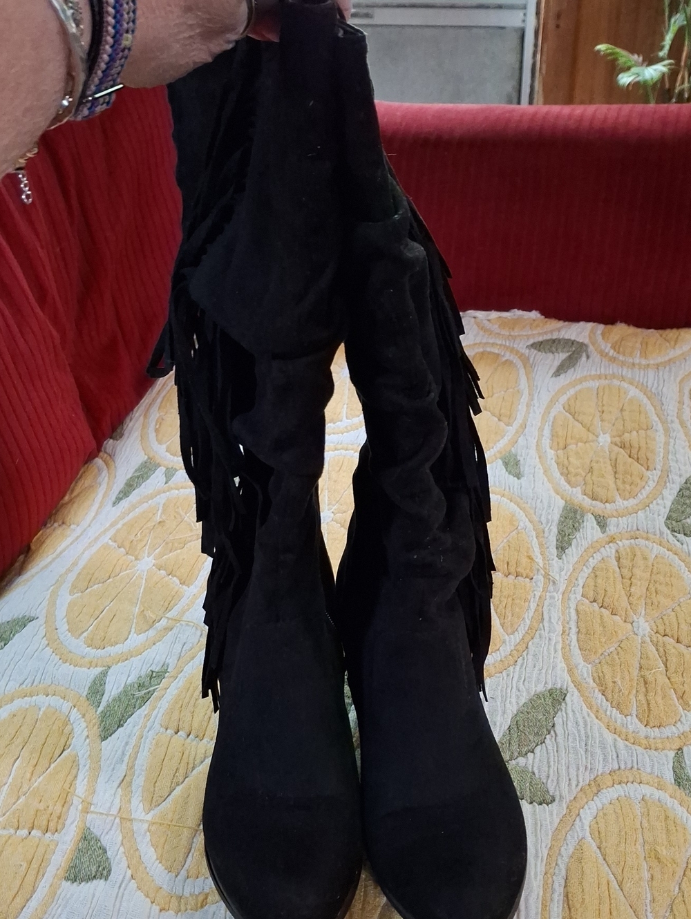 Black Fringe Knee-High Women's Boots